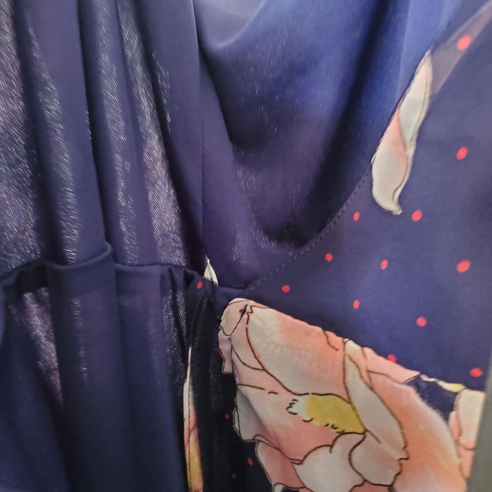 Lulus Maxi Dress Loiselle Navy Blue Floral Print Polka Dot Wrap Dress Size M NWT - Picture 7 of 16